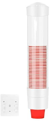 N／A Dispenser per bicchieri d'acqua a parete con bottone One Touch Dispenser per bicchieri in plastica anti-polvere, per bicchieri di carta, coni di carta biodegradabili, 7,5 cm, 50 tazze (bianco)