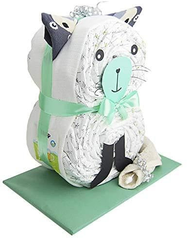 Windeltorte.com – Katze | Windeltorte in Grün - inkl. 24 LILLYDOO Windeln | Geschenk zur Geburt | Taufgeschenk | Geschenk zur Babyparty – handgefertigt