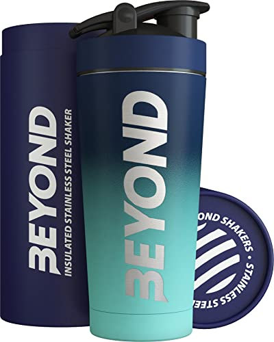 Beyond Shakers Insulated Metal Protein Shaker, Stainless Steel Supplement Bottle - BPA Free for Gym 735ml in Dark & Light Blue