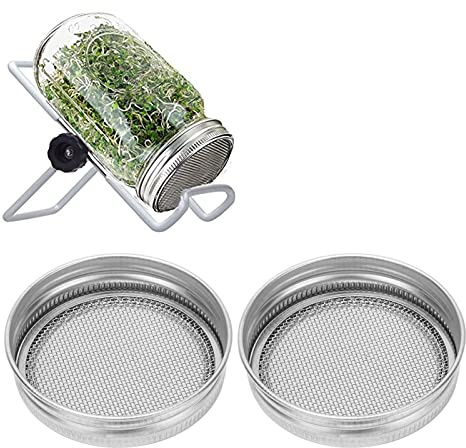 Sprouting Lids, 2pcs Multi-purpose Tea Coffee Filter Household Stainless Steel Seeds Sprouting Lids for Mason Jar(86mm)