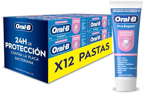 Oral-B Pasta de Dientes Pro-Expert Sensibilidad y Blanqueamiento Pasta de Dientes, Pack 12x75 ml - Dentífrico para Dientes Sensibles, con Fluoruro de Estaño, Protege contra La Placa, Sabor a Menta