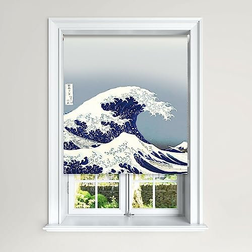 Lister Cartwright Hokusai Wave Blackout Roller Blind For Windows Child Safety Cut To Size Kitchen Bathroom Polyester Roller Blind (120 cm Width x 140 cm Drop)