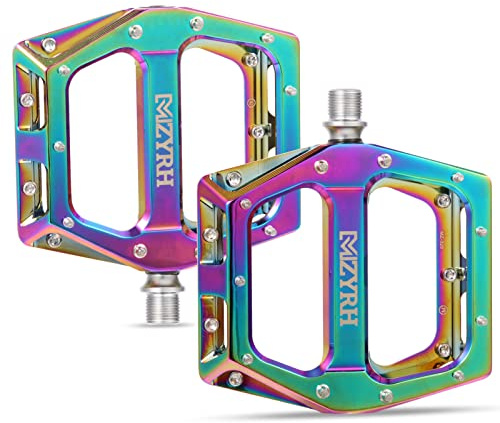 MZYRH Road/Mountain Bike Pedals MTB Pedals Aluminum Alloy Bicycle Pedals 9/16 Sealed Bearing Lightweight Platform for Road Mountain BMX MTB Bike Rainbow
