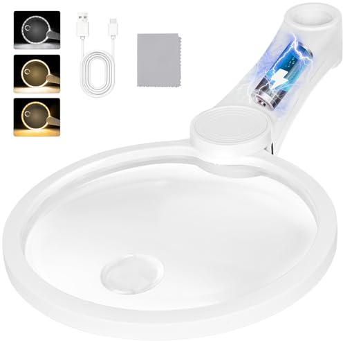 NUEYiO 5.2 Inch Large Rechargeable Magnifier with Light, 30X 40X 60X Loupe Handheld Magnifying Glass with 49 Anti-Flicker LED Light, Third Gear Dimming Lighted Magnifier for Low Vision Coin Inspection