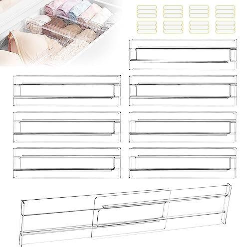 DECARETA 8 PCS Séparateurs de Tiroir Réglables Separateur Tiroirs Organisateur en Plastique Diviseur de Tiroir Transparent 27.5-52cm Separateur Tiroirs Cuisine avec Ruban Adhésif pour Bureau Commodes