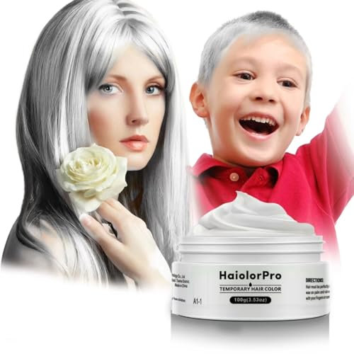 HaiolorPro White Temporary Hair Colour Dye Wax Washable，Non Permanent Coloured Hair Spray for kids, Hair Makeup Paint Wax for Parties or Cosplay, Hair Coloring Products No Messy (White)