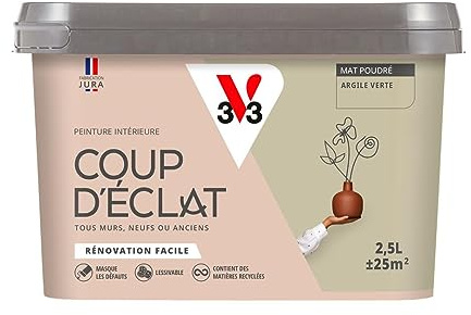 V33 Peinture murale intérieure Coup d'Éclat® Argile verte Mat Poudré 2,5L
