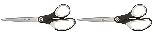 Leitz Titan Schere, Hochwertige Haushaltsschere mit ergonomischem Griff, Klingen aus rostfreiem Stahl, Für zu Hause, Büro und Schule, Länge 18 cm, Schwarz, 54166095 (Packung mit 2)