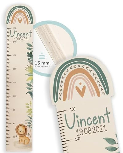 Kidsmood Messlatte für Kinder aus Holz, personalisiert mit Wunschnamen, Regenbogen Messlatte Kind Holz, individuelle Dekoration für Baby- & Kleinkinderzimmer