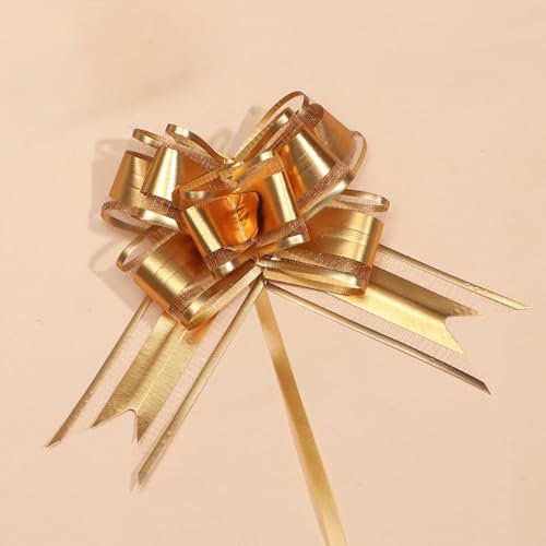 Whakano 50 Stück Geschenk Schleife Ziehschleife,Pull Bow Zugband Polyband Dekoschleife Geschenkschleife,zum Hochzeitdeko,Weihnachtsdeko,Party,Geburtstag,Basteln Dekorieren,Gold