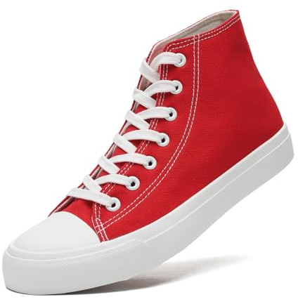sharllen Ladies Canvas Shoes Women, Mens High Top Trainers Lace up Pumps(red 220)