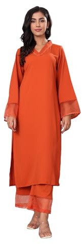 Varanga Kurta da donna color ruggine con fondo tonale, elegante kurta marrone cammello con vestibilità comoda, fondo comodo, arancione, M
