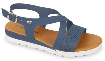 Valleverde 24200 Sandali da Donna con Cinturino Incrociato, Suola Comfort, Dettagli Traforati, Disponibile in Vari Colori (blu, Sistema Taglie Calzature EU, Adulto, Donna, Numero, Media, 38)
