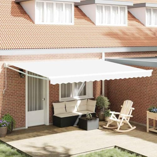 QJBSAVVA Tenda da sole bianca 450 x 300 cm manuale con braccio articolato con protezione UV e tessuto resistente alle intemperie, per terrazze, balcone e giardino