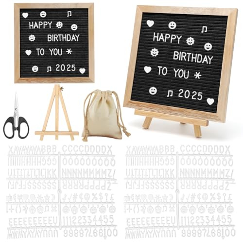 Letterboard, Letter Board aus Eiche und Filz 25×25cm Buchstabentafel mit 350 Buchstaben Staffelei Schere & Beutel, Buchstaben Tafel Holz Buchstabenbrett Stecktafel Memotafel für Zuhause Büro Küche
