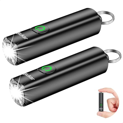 Blukar Mini Linterna LED Recargable, Super Brillante Portátil EDC Linternas Llavero, 3 Modos de Iluminación, IPX6 Impermeable, Flashlight de Mano con Función de Memoria para Emergencias, Camping etc