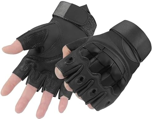 Ziyonix Guantes de Ciclismo de Medio Dedo, Guante Transpirables de Moto Guante sin Dedos Antideslizantes Tacticos Militar Agujeros Guante de Protección de Nudillos para Ciclismo Moto Senderismo