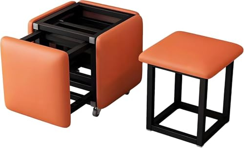 Pouf impilabile/sedia a cubo 5 in 1, poggiapiedi in pelle versatile su ruote per soggiorno e camera da letto, sedile per divano mobile, design salvaspazio