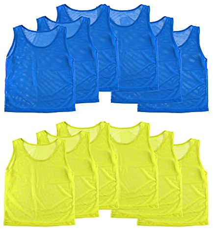 Super Z Outlet 12 Pinnies Scrimmage Vests Team Practice Jersey for Child Youth Teen Lightweight (Blue/Yellow)