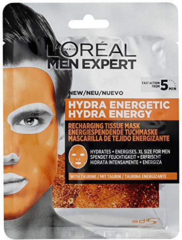 L'Oreal Paris Men Expert Hydra Energetic, Mascarilla de Tejido Energizante para Hombres - paquete 4