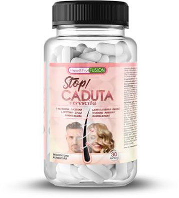 Healthy Fusion Stop Caduta | Integratore Anticaduta Dei Capelli Per Uomini E Donne | Capelli più forti | Trattamento Anticaduta | Capelli rivitalizzati | Biotina Vitamina B12, C, Ferro, E | 30 Capsule