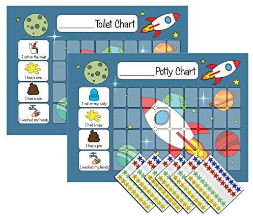 Potty Training Reward Chart for Boys Girls Toddlers - Space Themed - Potty & Toilet Twin Pack with 270 Star Reward Stickers
