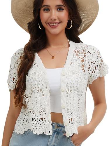 Women's Short Sleeve Bolero Shrugs Crochet Lace Open Cardigan