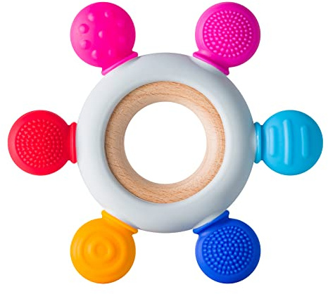 Arudyo Jouets de dentition pour bébé Jouets de dentition en silicone Sans BPA Gouvernail en silicone avec anneau en bois Apaiser les gencives des bébés (océan)
