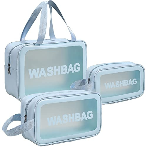 LEcylankEr Trousse de Toilette Femme, 3PCS Trousse de Toilette Voyage | Trousse de Toilette Femme Transparente Set, Impermeable Trousse de Maquillage Femme pour Valise Avion et Plage Accessoires