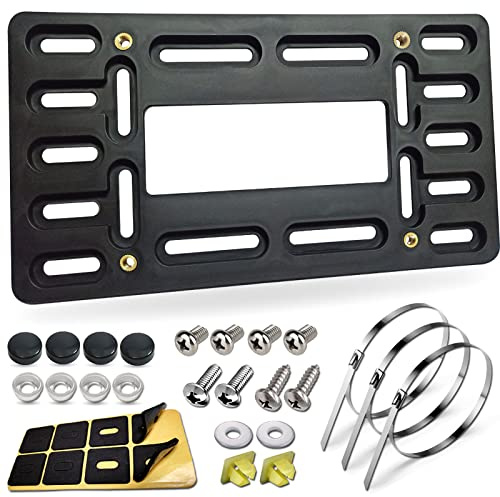 BGGTMO License Plate Bracket Holder- Front License Plate Mounting Kit, Universal Bumper Car Tag Frame Mount Adapter with Stainless Steel Screw Cap, Cable Ties