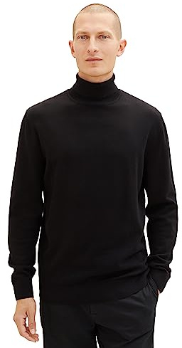 Tom Tailor Maglione da Uomo Basic a Collo Alto in Cotone, 29999 - Black, 3XL