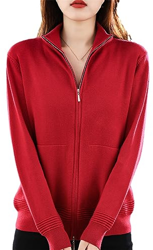 Ownwfeat Suéter De Lana para Mujer, Cárdigan con Doble Cremallera, Tops De Punto Informales A La Moda