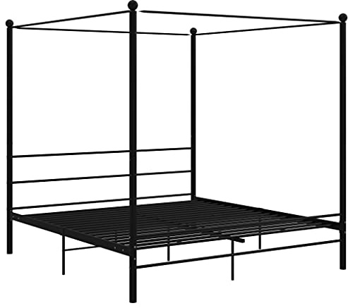 vidaXL Marco de cama con dosel | Tamaño Super King de 6 pies | Elegante diseño de metal con recubrimiento en polvo negro | Listones resistentes para mayor comodidad | Se adapta a colchones de 180 x
