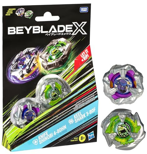 Beyblade X Knife Shinobi 4-80HN and Keel Shark 3-80F Top Dual Pack Set