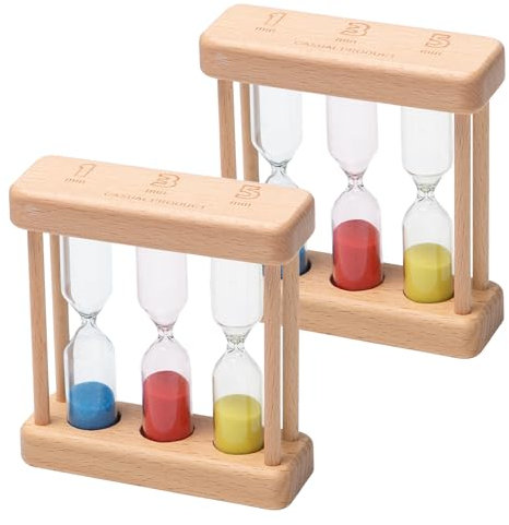 Keboyoe 2 Pcs Minuteur Sablier pour Enfants Minuterie de Sablier en Bois Sabliers Horloge de Sable Sablier à Thé Bois Minuteur Thé Sablier 3 en 1 pour Cuisine, Maison, Bureau Deco 1/3/5 Minutes