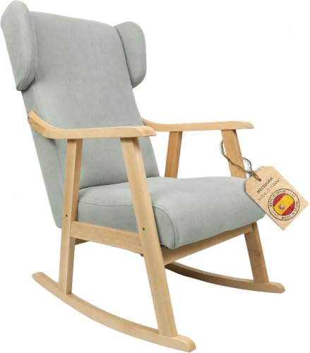 ECO SILLA Y DESCANSO® Mecedora Orejera Mod. Torino. Sillon, balancin, Mecedora Especial Lactancia, Antimanchas, Madera Haya Maciza. Fabricado en España. (Verde Agua/Natural)