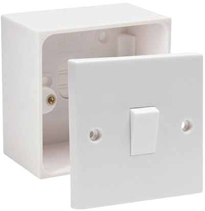 Electric Wall 10A Light Switch 1/2/3 Gang 2 Way Rocker Standard White Square - Compatible with Single 16/25/35/47mm Pattress Back Box Surface Mounted 1 Gang (1 Gang Switch, SET with 45mm Box)