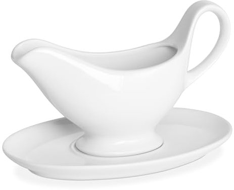 Yedio 12 OZ Ceramic Gravy Boat with Sauce, White Sauce Boat