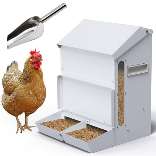 BREUAILY 25LB Comederos Automáticos para Pollos de Acero Inoxidable Sin Residuos Alimentador Automático de Aves de Corral con Tapa Comedero Para Pollos Fácil de Limpiar