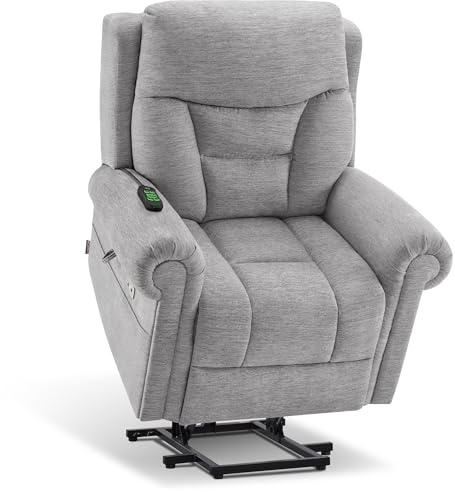 MCombo Triple Motor Riser Recliner Chair for Elderly, Electric Power Lift Armchair with Massage & Heating, Rolled Arms, Adjustable Headrest, Fabric 7888 (Grey, Medium) | Rolled Arms, Adjustable Power Headrest. Lumbar & Seat heating and Massage, Dual USB ports, FSC Certified. 350 lbs, Fabric.