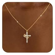 RIXERKOC Collar de la Corona y Cruz para Mujeres - 18K Chapado en Oro, Rotación de la Cruz Colgante, Fe Joyería de Moda, Regalos (Oro)