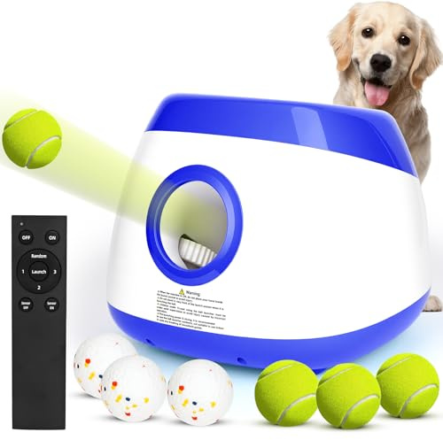 Rawhui Lanzador de Pelotas para Perros Automático Lanza Pelotas Perro Interactiva Máquina Lanzadora de Mascotas para Perro Grande y Medianos, Incluye 6 Bolas