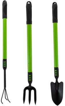 3 Piece Garden Telescopic Hand Trowel, Fork & Cultivator - Gardening Soil Weed Farm Set Handle | Heavy Duty Carbon Steel | Cultivating All Types Of Soil | Weeding, Digging & Planting - 3pc