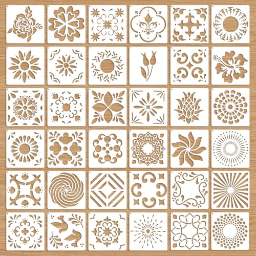 OOTSR 36PCS Mandala Painting Stencils Set for Craft, 3.6 Art Template for Painting Wood Wall Tile Furniture Canvas Scrapbooking DIY, Reusable Paint Supplies Home Decor