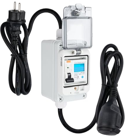 Contatore energia elettrica mobile 220V 60A Misuratore consumo elettrico mobile con interruttore di tipo A da 16A 3 * 1,5mm² Lunghezza cavo 3m IP65 Impermeabile per uso domestico (HRDQ-06)