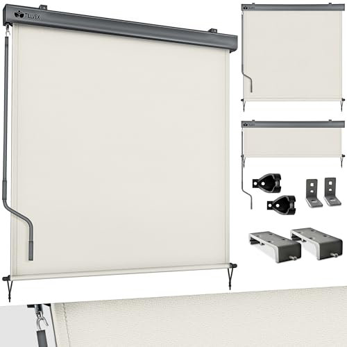 tillvex® Toldo vertical de 200 x 250 cm para exterior e interior, resistente al agua con manivela para balcón, terraza y jardín, estor para balcón, protección solar de aluminio