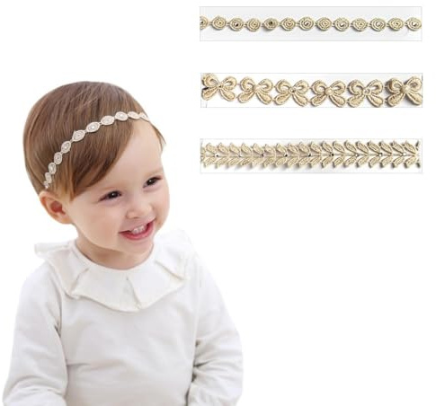 JEYORZY 3 Stück Baby Mädchen Stirnbänder Weiß Dehnbare Stirnband DoppelspitzeSpitzebowknot-Haarband Weich Baby Hairband Nylon Neugeboren Haarschmuck Babygeschenke Mit Ripsband für Neugeborene
