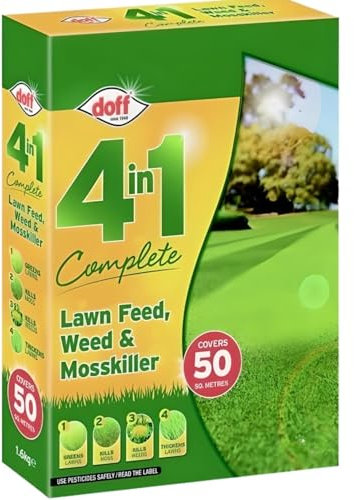 ASA® Doff 4 in 1 Complete Lawn Feed Weed & Mosskiller - Granules Treatement Care - Kills Weeds, Moss - For Thicker Grass Spreader - Garden Fertiliser - Covers 100m2-3.2kg