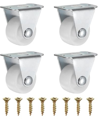 PATIKIL 1 Inch Fixed Caster Wheels, Plastic No Bearing Small Non-Swivel Casters Wheels for Furniture Drawers Storage Bins DIY Project - 4pcs (White)