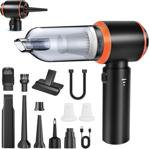 FIVAVA Aspirateur à Main,25000Pa Aspirateur Voiture Puissant sans Fil,Multifonctionnel 3 Vitesses Portable Mini Aspirateur Soufflage et Aspirationpour Bureau, Car, Cuisine, Poils